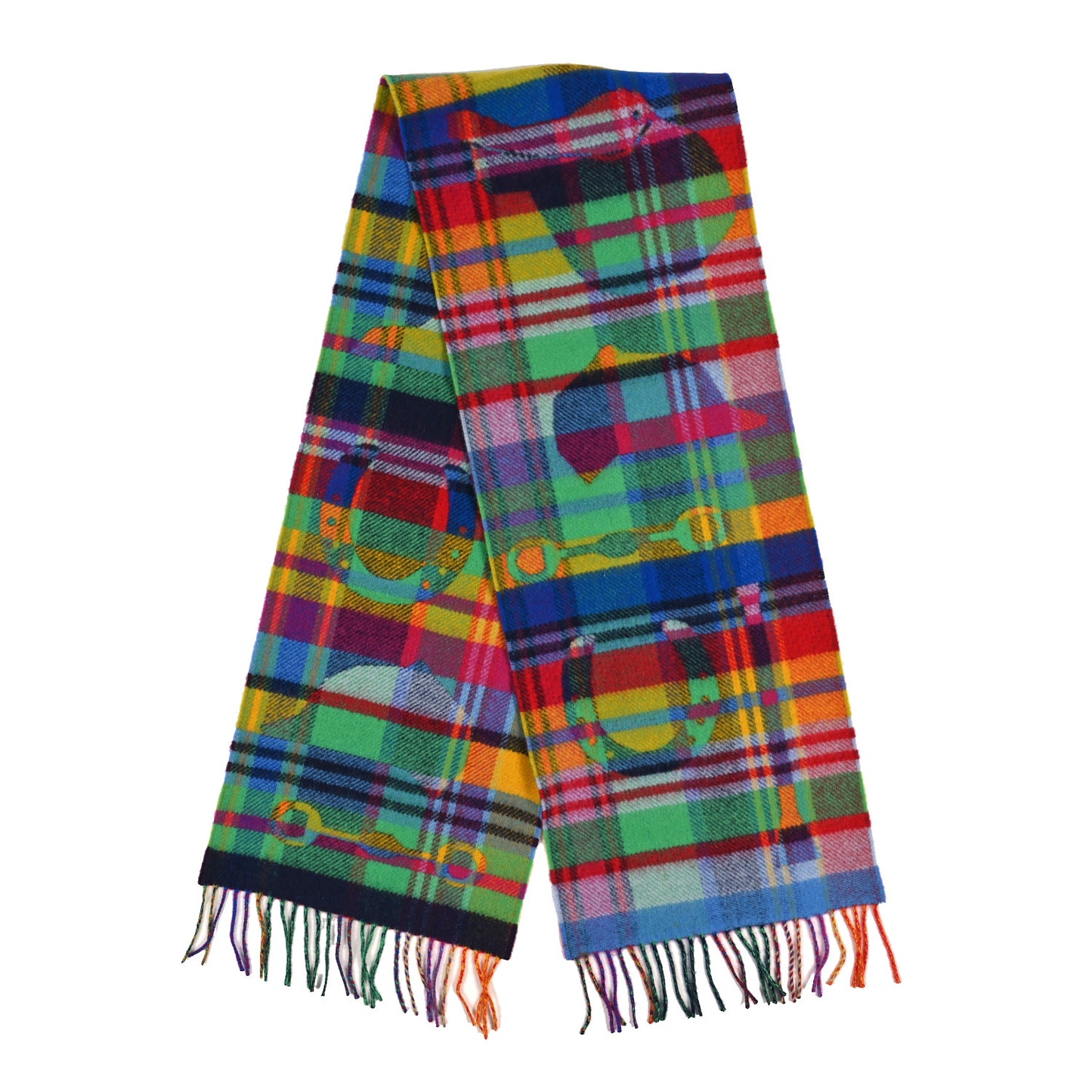 Cashmere HER-MES Tartan Muffler Multicolor Jaune Vif