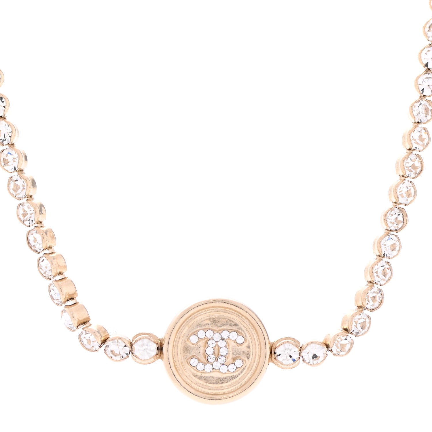 Chanel Crystal CC Chain Short Necklace Gold 4 of 6