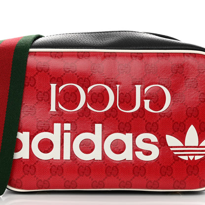Gucci X ADIDAS Crystal Vintage Monogram Textured Dollar Calfskin Web Trefoil Logo Small Messenger Bag Hibiscus Red Off White Black 7 of 9