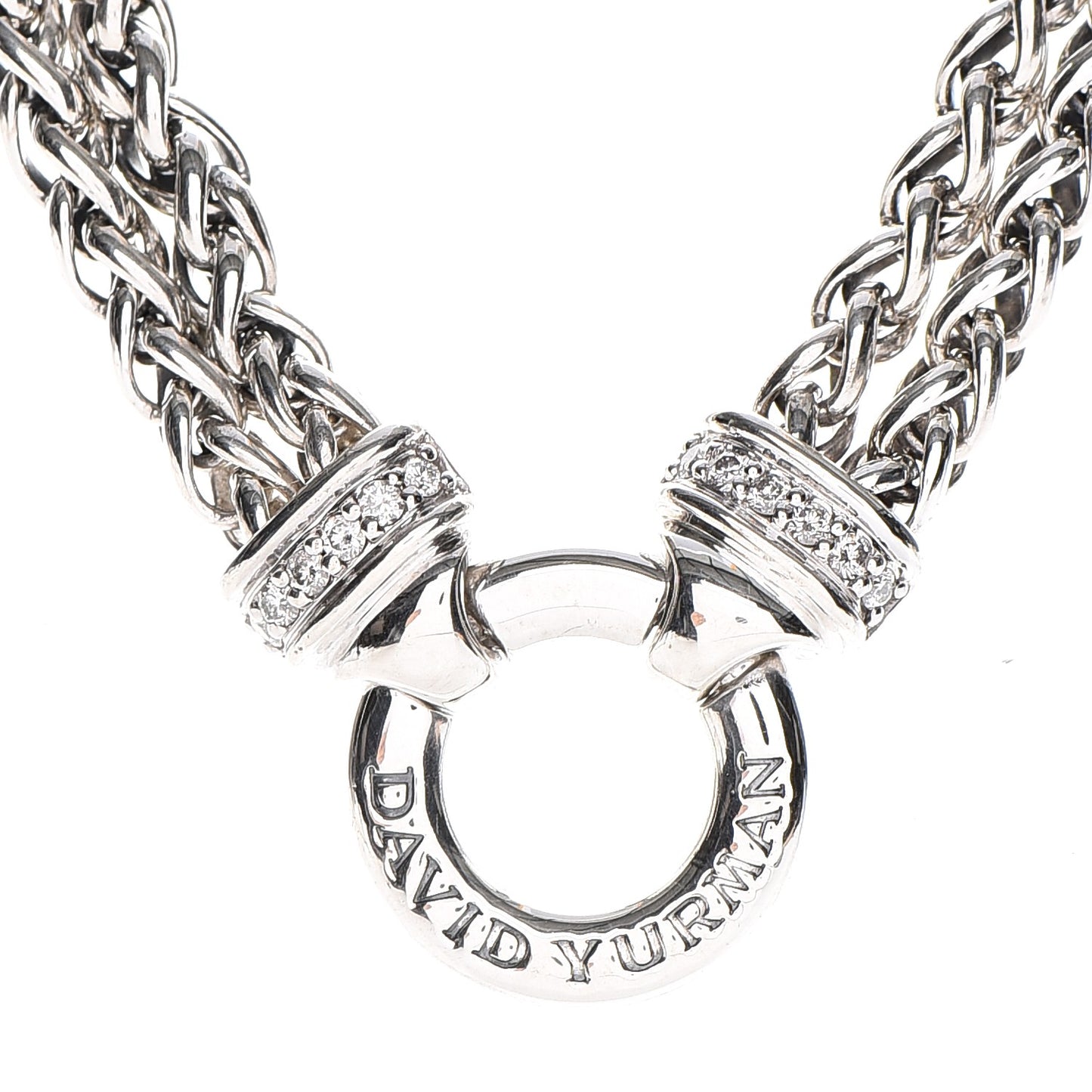 Sterling Silver Diamond 18mm Double Wheat Chain Necklace