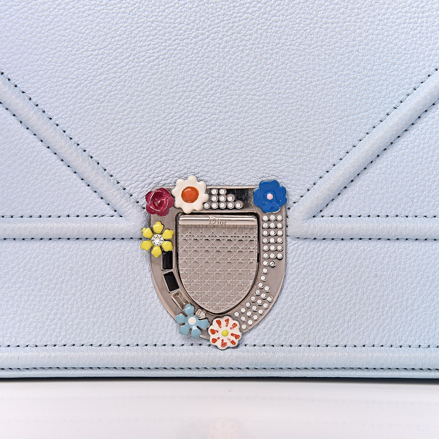 Christian Dior Grained Calfskin Crystal Floral Diorama Flap Bag Sky Light 16 of 16