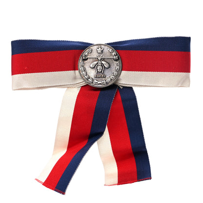 Gucci Grosgrain Web Crystal Bow Brooch Red White Blue 3 of 4