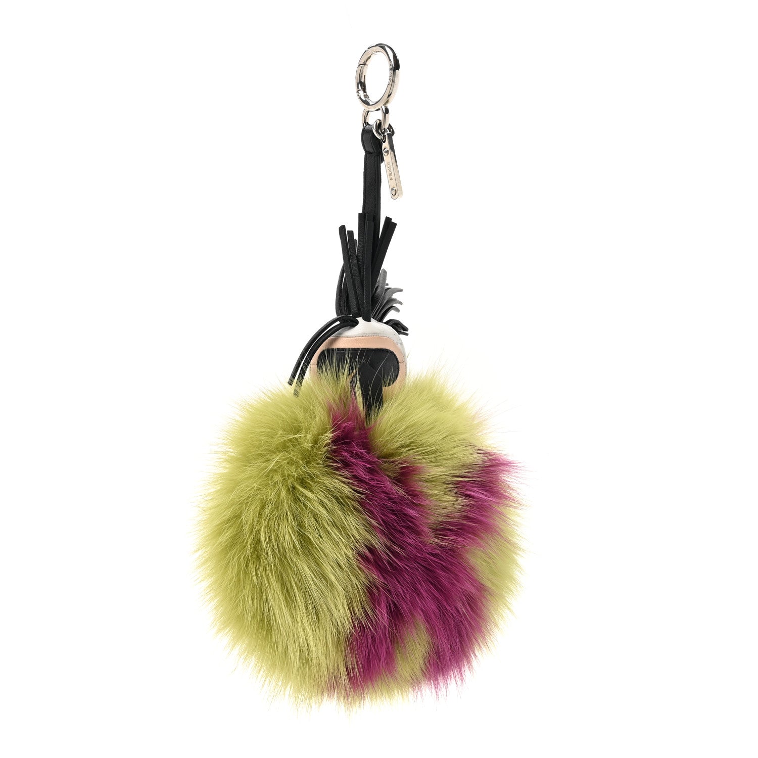 Fendi Fox Fur Shiny Nappa Super Karlito Pom Pom Bag Charm Malachite Multicolor Black 1 of 4