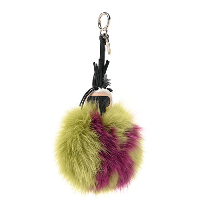 Fendi Fox Fur Shiny Nappa Super Karlito Pom Pom Bag Charm Malachite Multicolor Black 1 of 4