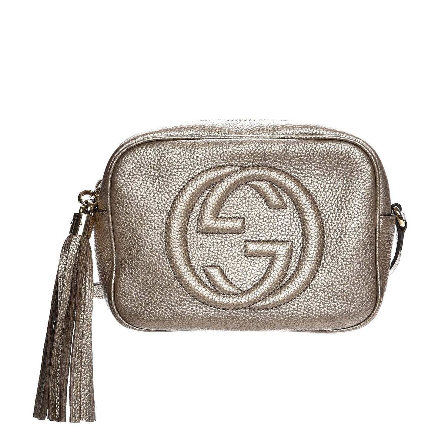 Metallic Pebbled Calfskin Small Soho Disco Bag Golden Beige