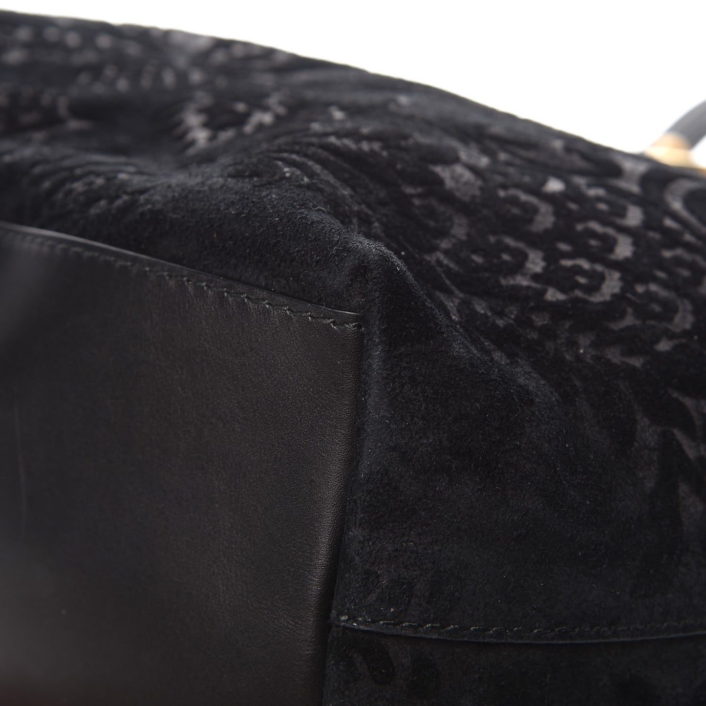 Nubuck Brocade Medium Soft Stirrup Tote Black