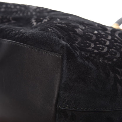 Gucci Nubuck Brocade Medium Soft Stirrup Tote Black 10 of 12