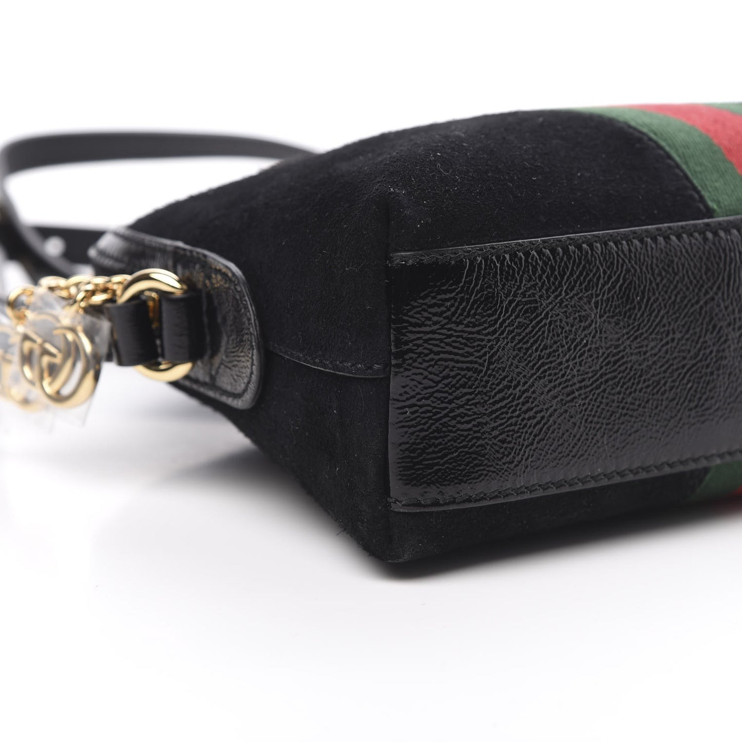 Suede Patent Web GG Small Ophidia Dome Shoulder Bag Black