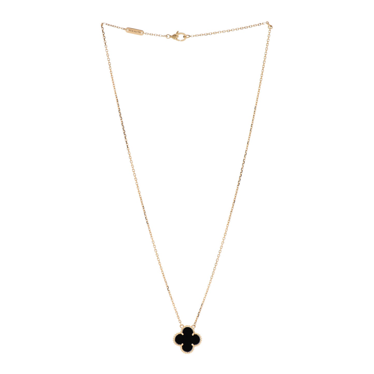 18K Yellow Gold Black Onyx Vintage Alhambra Pendant Necklace