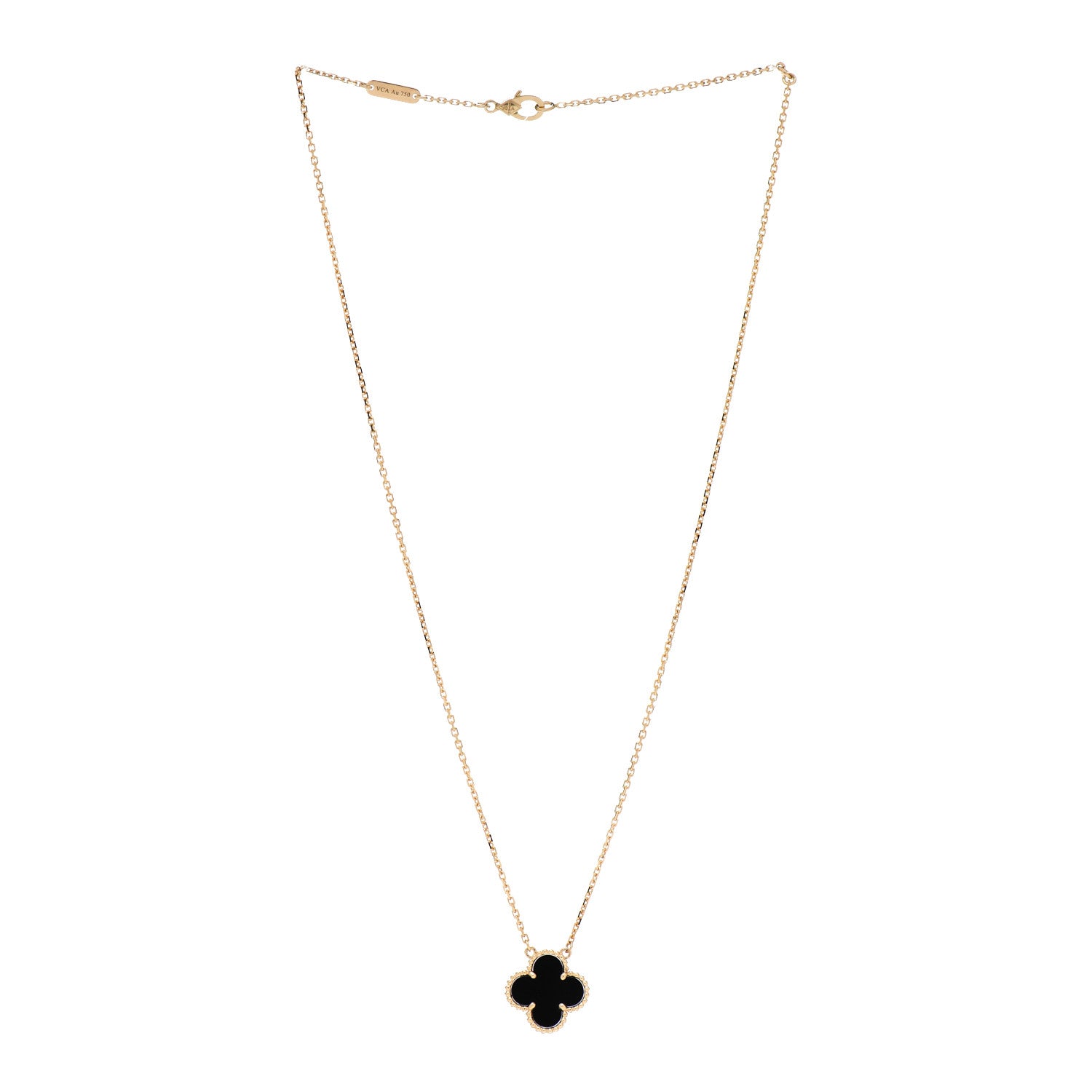 Van Cleef & Arpels 18K Yellow Gold Black Onyx Vintage Alhambra Pendant Necklace 3 of 5