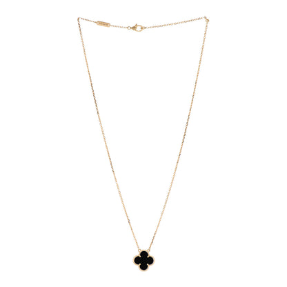 Van Cleef & Arpels 18K Yellow Gold Black Onyx Vintage Alhambra Pendant Necklace 3 of 5