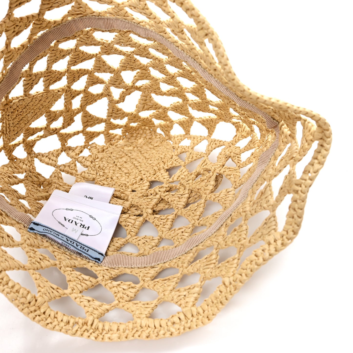 Raffia Effect Crochet Logo Embroidered Bucket Hat M Naturale
