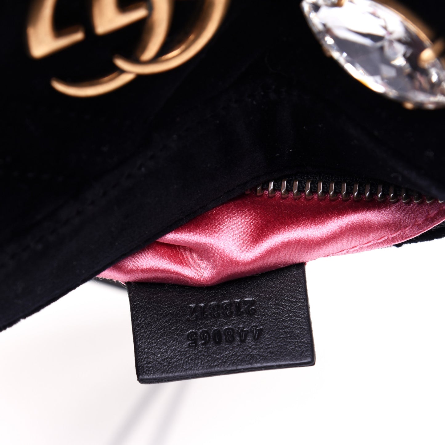 Velvet Matelasse Marquise Crystals Mini GG Marmont Chain Shoulder Bag Black