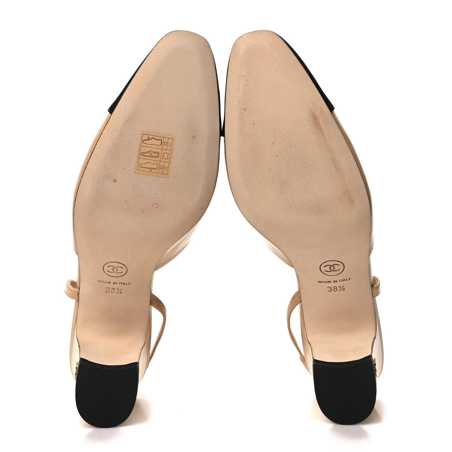 Chanel Goatskin Grosgrain Cap Toe CC Slingback Pumps 38.5 Beige Black 5 of 9