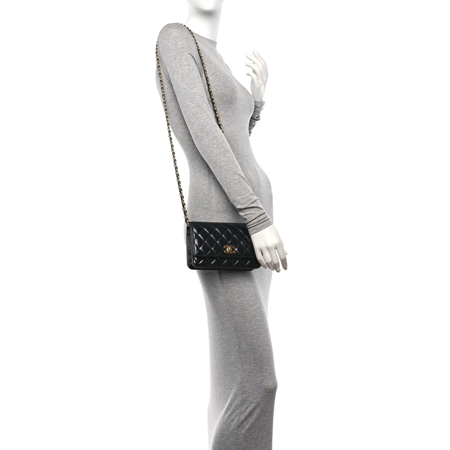 Chanel Shiny Lambskin Quilted Golden Links Wallet On Chain WOC Black 2 of 11