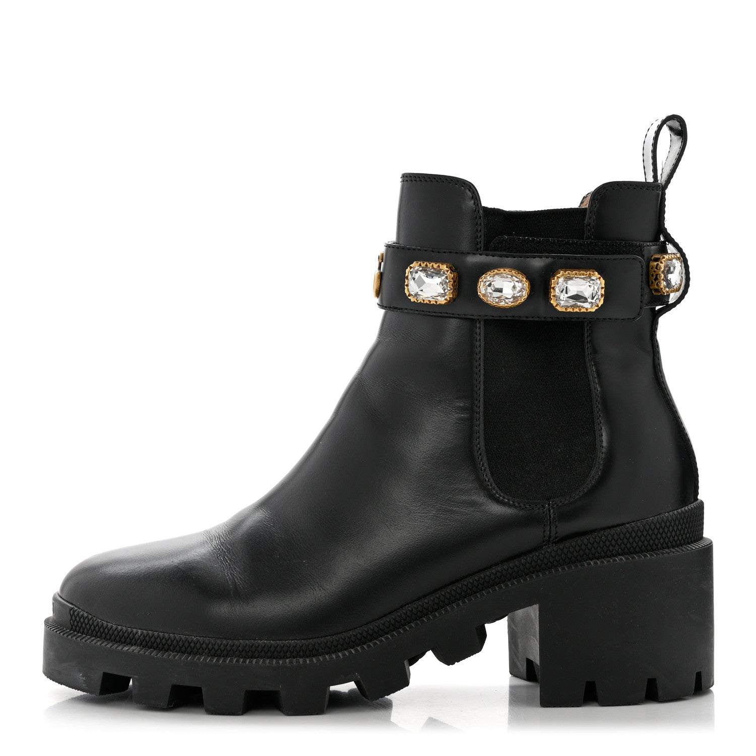 Gucci Calfskin Crystal GG Trip Chelsea Ankle Boots 38.5 Black 1 of 8