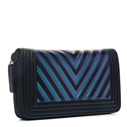 Chanel Calfskin Painted Chevron Embossed Small Boy Zip Wallet Black 3 of 9