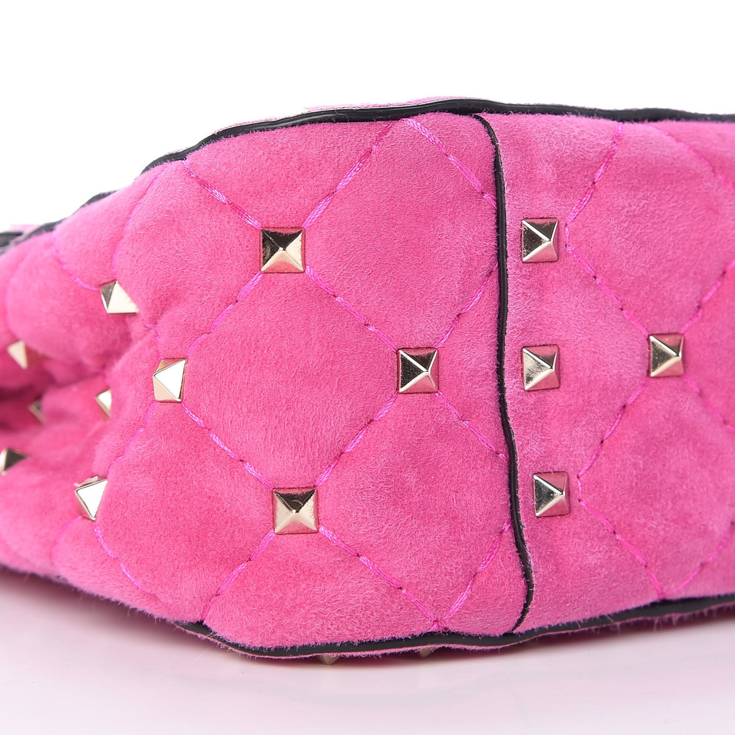 Suede Medium Rockstud Spike Shoulder Bag Bright Fuxia