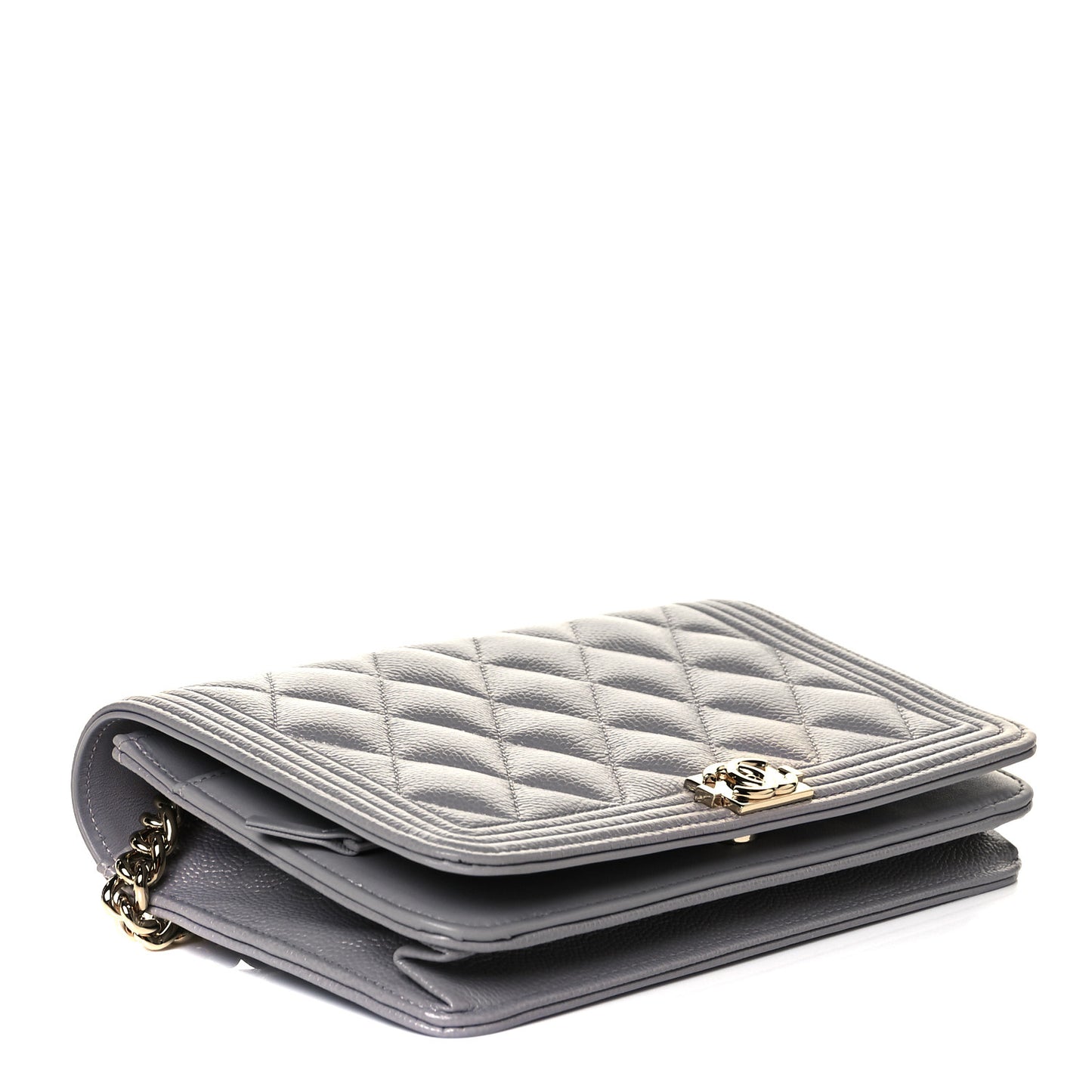 Caviar Quilted Boy Wallet On Chain WOC Grey