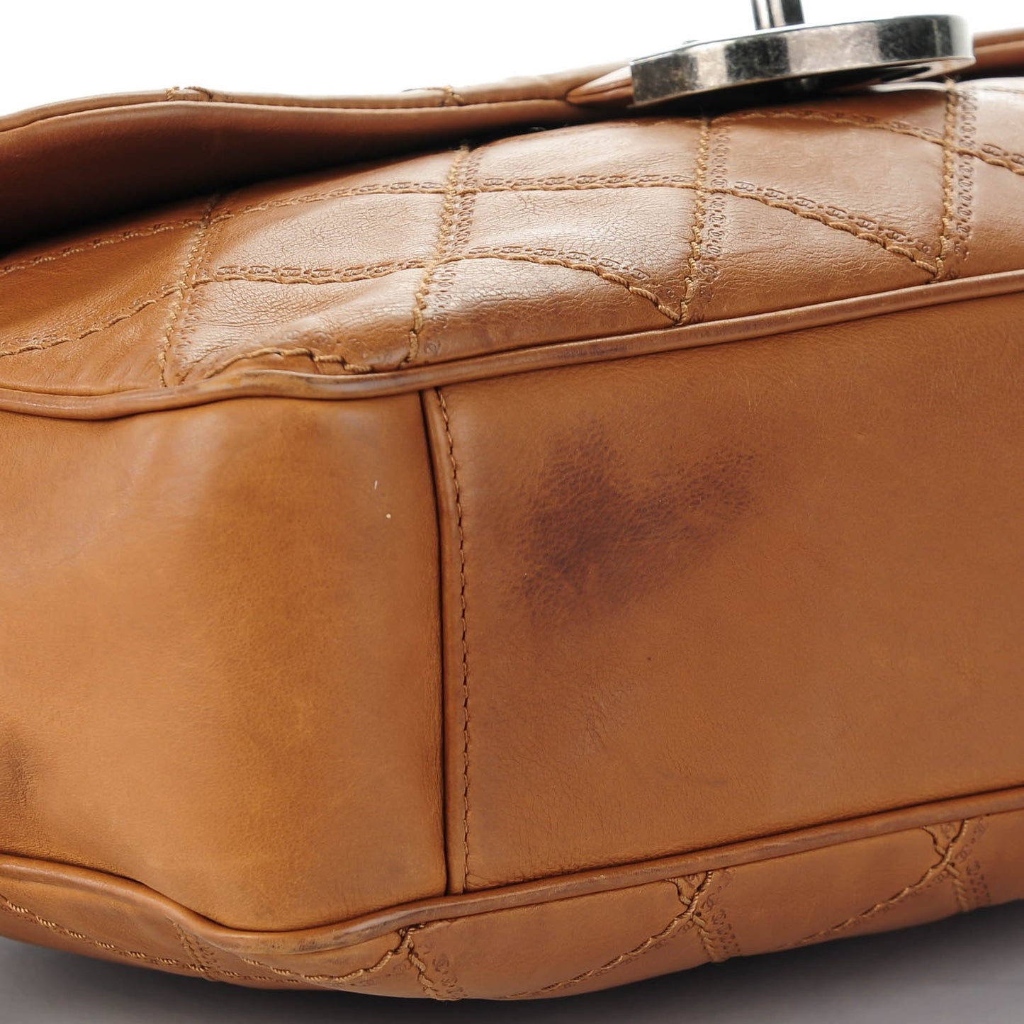 Calfskin Quilted Jumbo Coco Sporran Flap Light Brown
