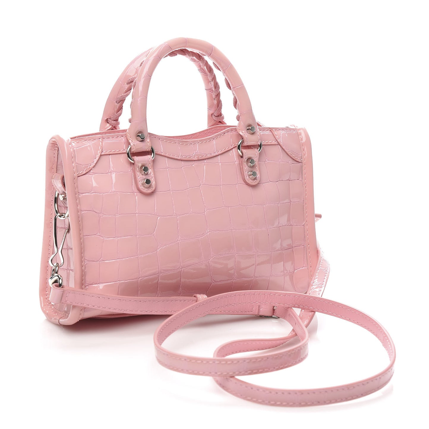 Patent Crocodile Embossed Classic Silver Hardware Nano City Light Pink