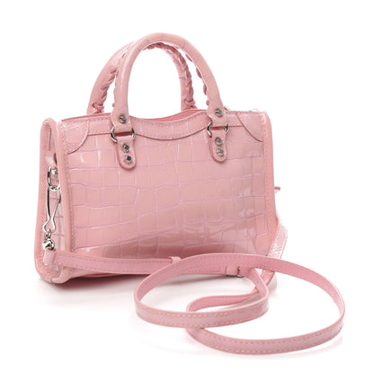Balenciaga Patent Crocodile Embossed Classic Silver Hardware Nano City Light Pink 3 of 10