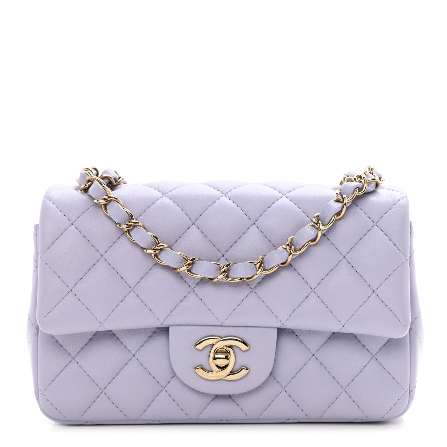 Lambskin Quilted Mini Rectangular Flap Light Purple