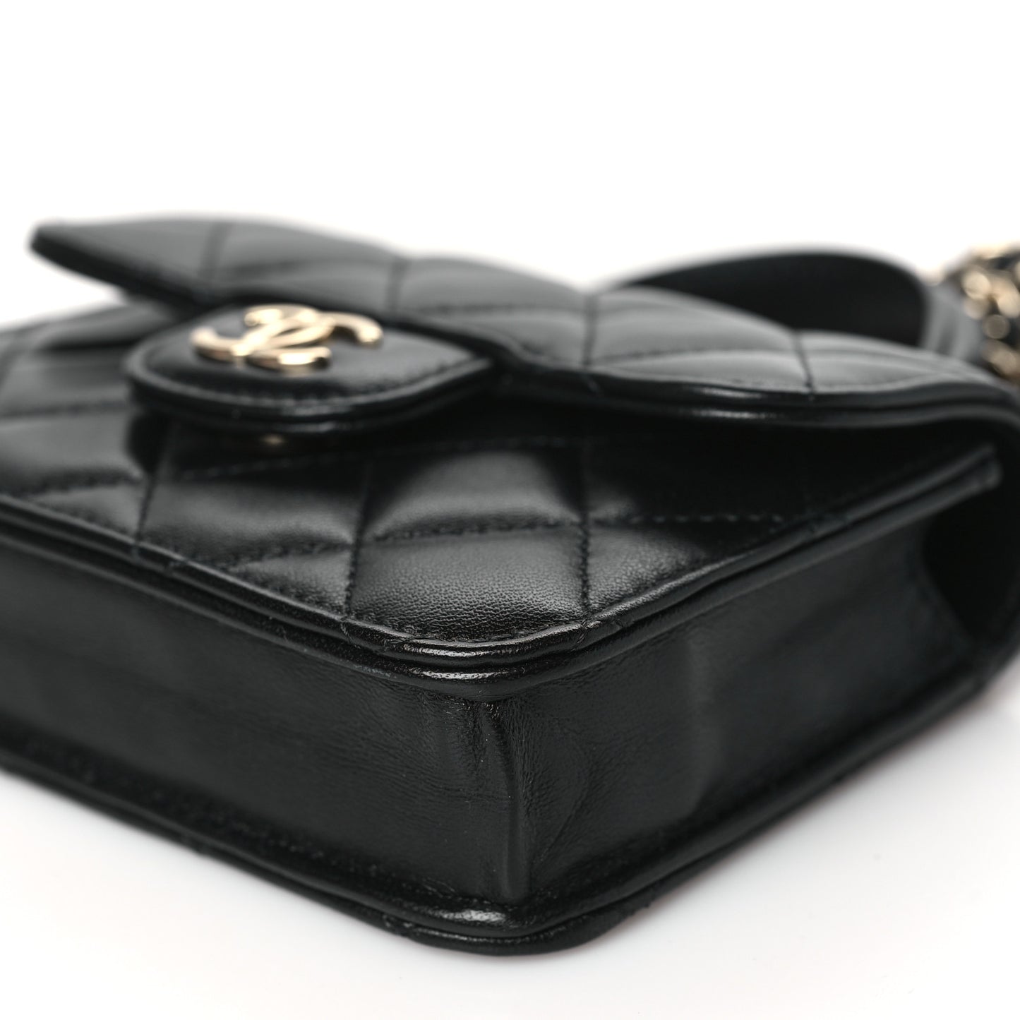Lambskin Quilted Top Handle Flap Coin Purse With Chain Black