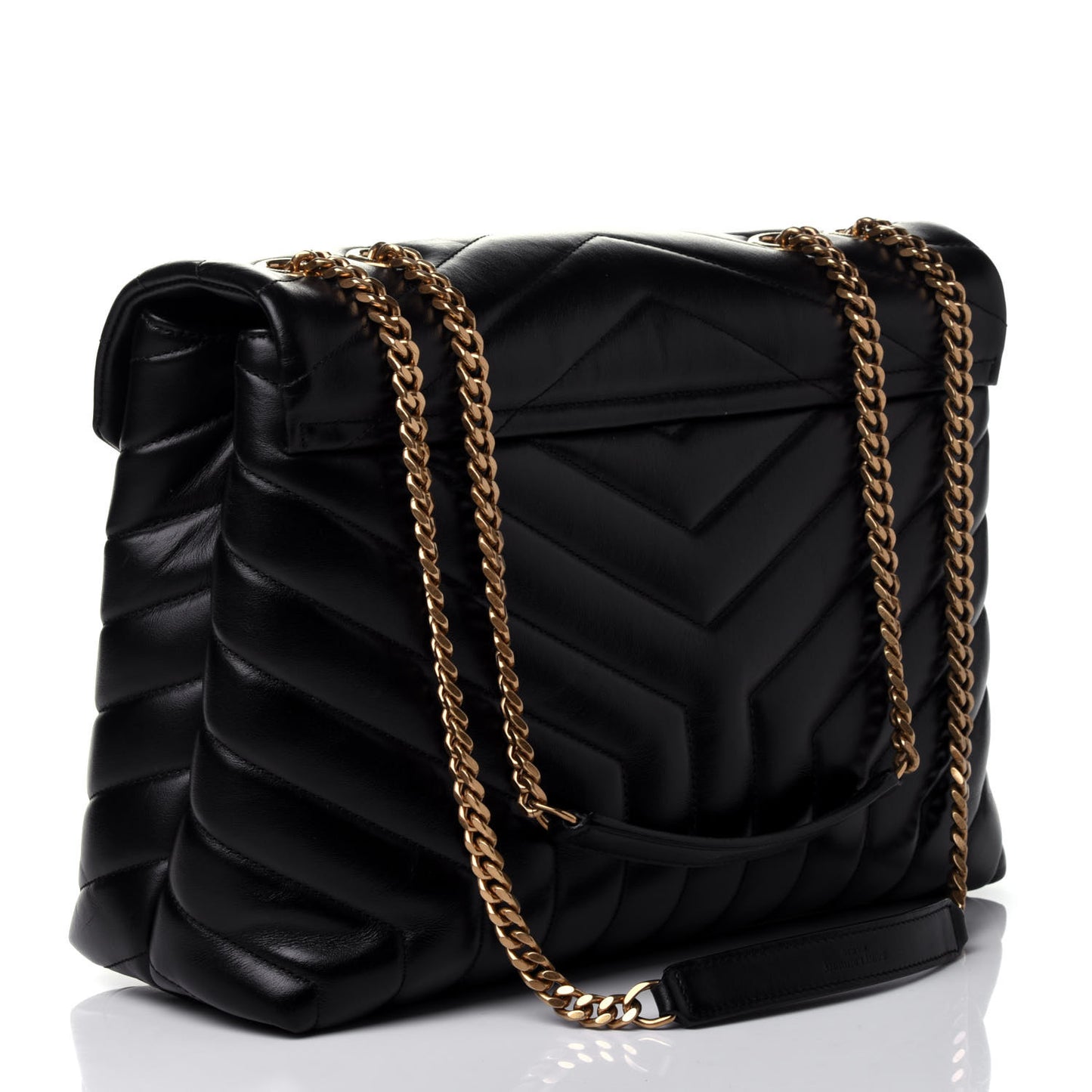Calfskin Y Quilted Monogram Medium Loulou Chain Satchel Black
