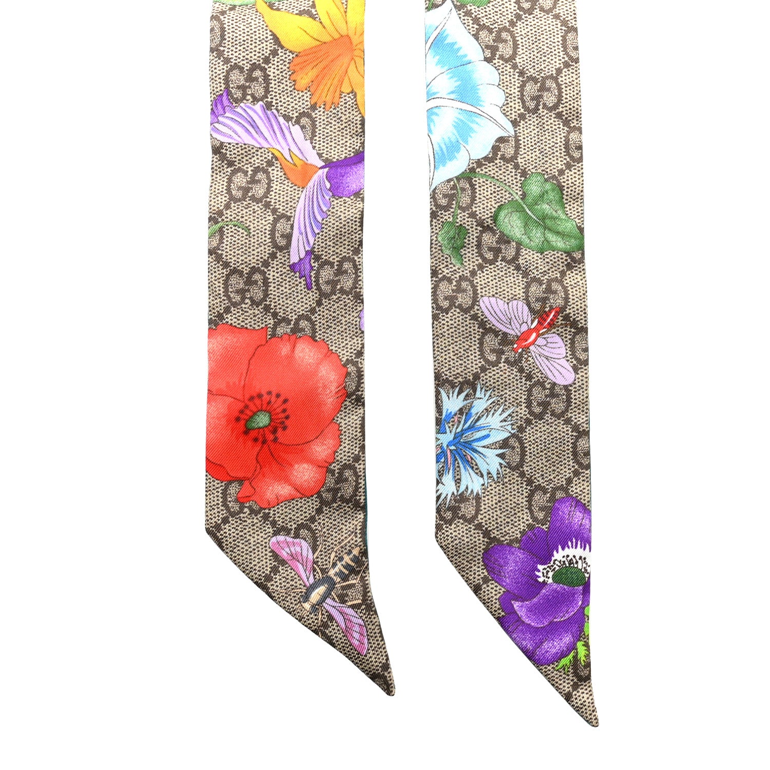 Gucci Silk Twill GG Monogram Special Flory Neck Bow Scarf Beige Sky Blue 2 of 4