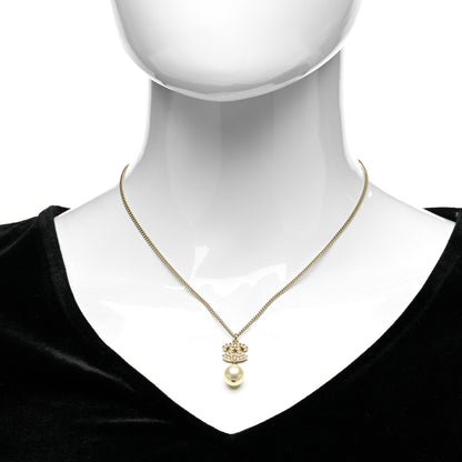 Chanel Pearl Crystal CC Pendant Necklace Light Gold 2 of 5