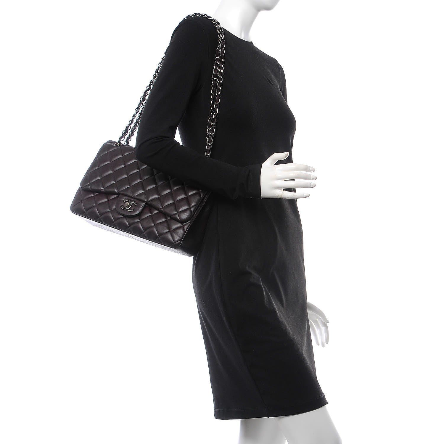 Chanel Lambskin Quilted Jumbo Double Flap Dark Purple 3 of 15