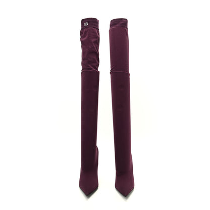 Balenciaga Spandex Pointed Toe Knife Thigh High Boots 38 Burgundy 2 of 9