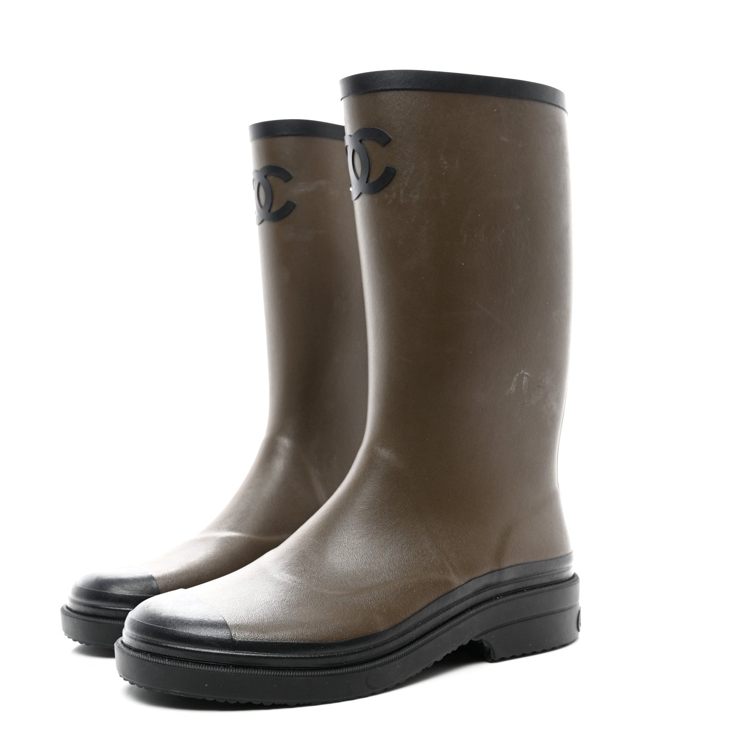 Chanel Caoutchouk CC High Boots 40 Khaki Black 3 of 9