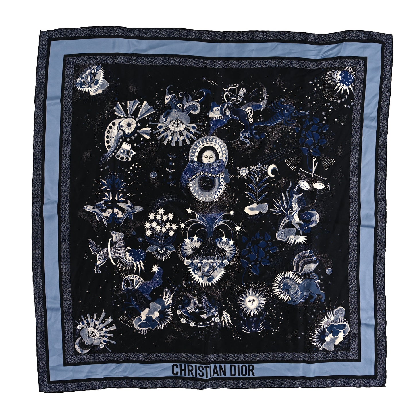 Silk Zodiac Fantastico Square Scarf Blue