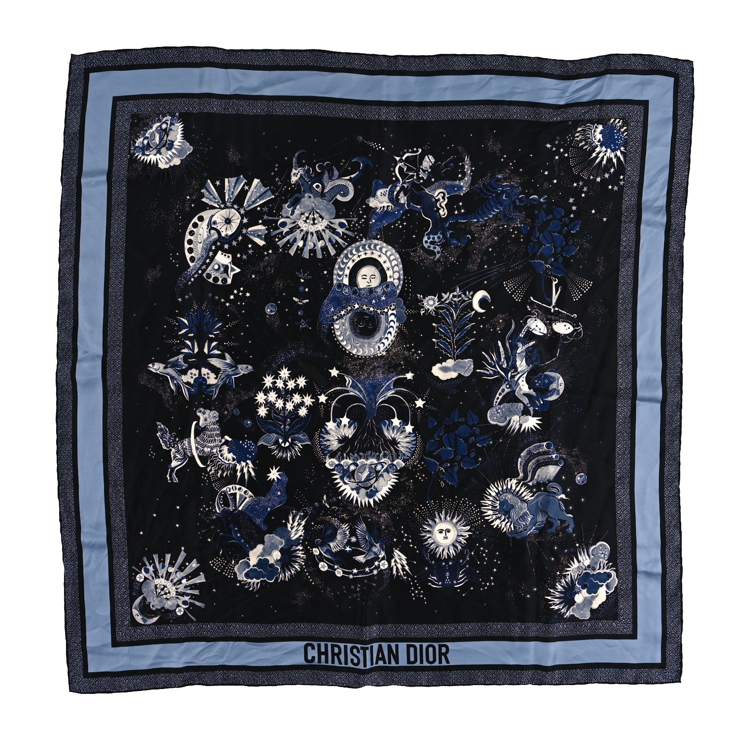 Christian Dior Silk Zodiac Fantastico Square Scarf Blue 1 of 3