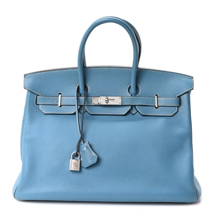 Hermes Taurillon Clemence BIRKIN 35 Blue Jean 1 of 10
