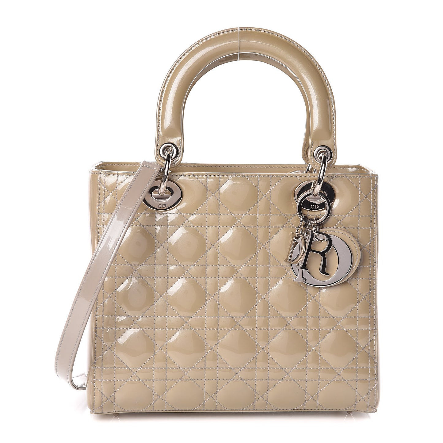 Pearlized Patent Cannage Medium Lady Dior Grey