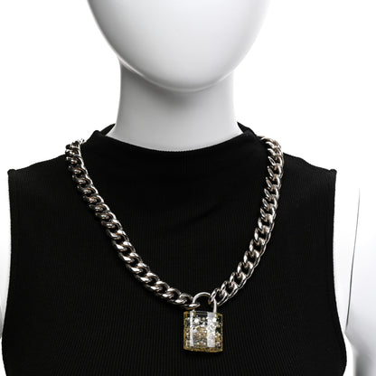 Chanel Resin CC Oversized Padlock Chain Necklace Silver Pearly White 2 of 6