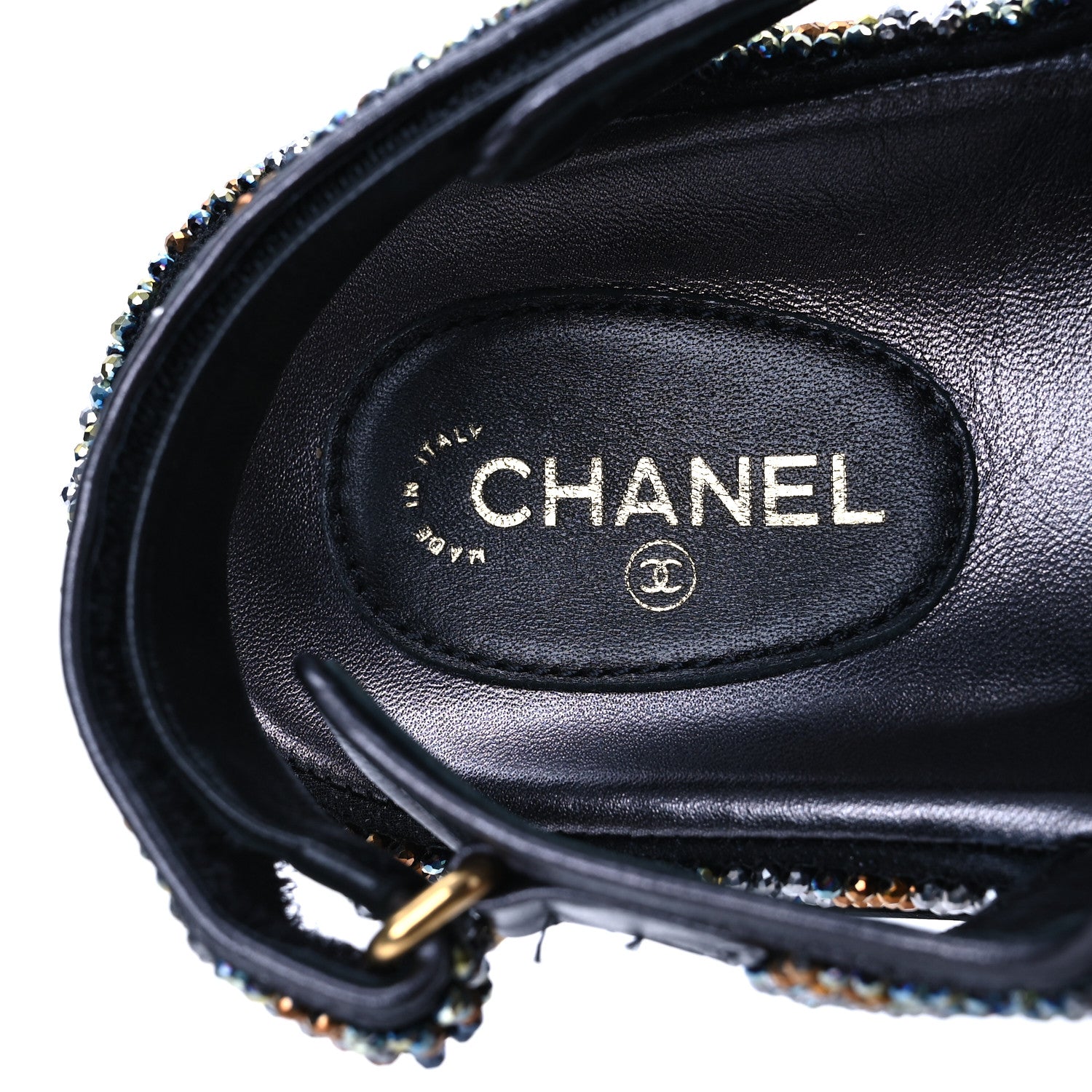 Chanel Grained Calfskin Crystal Velcro Dad Sandals 40 Black Multicolor 17 of 26