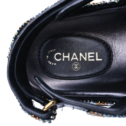 Chanel Grained Calfskin Crystal Velcro Dad Sandals 40 Black Multicolor 17 of 26