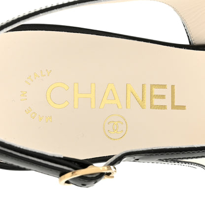 Chanel Lambskin Patent Calfskin Cap Toe CC Slingback Pumps 38.5 White Black 7 of 10