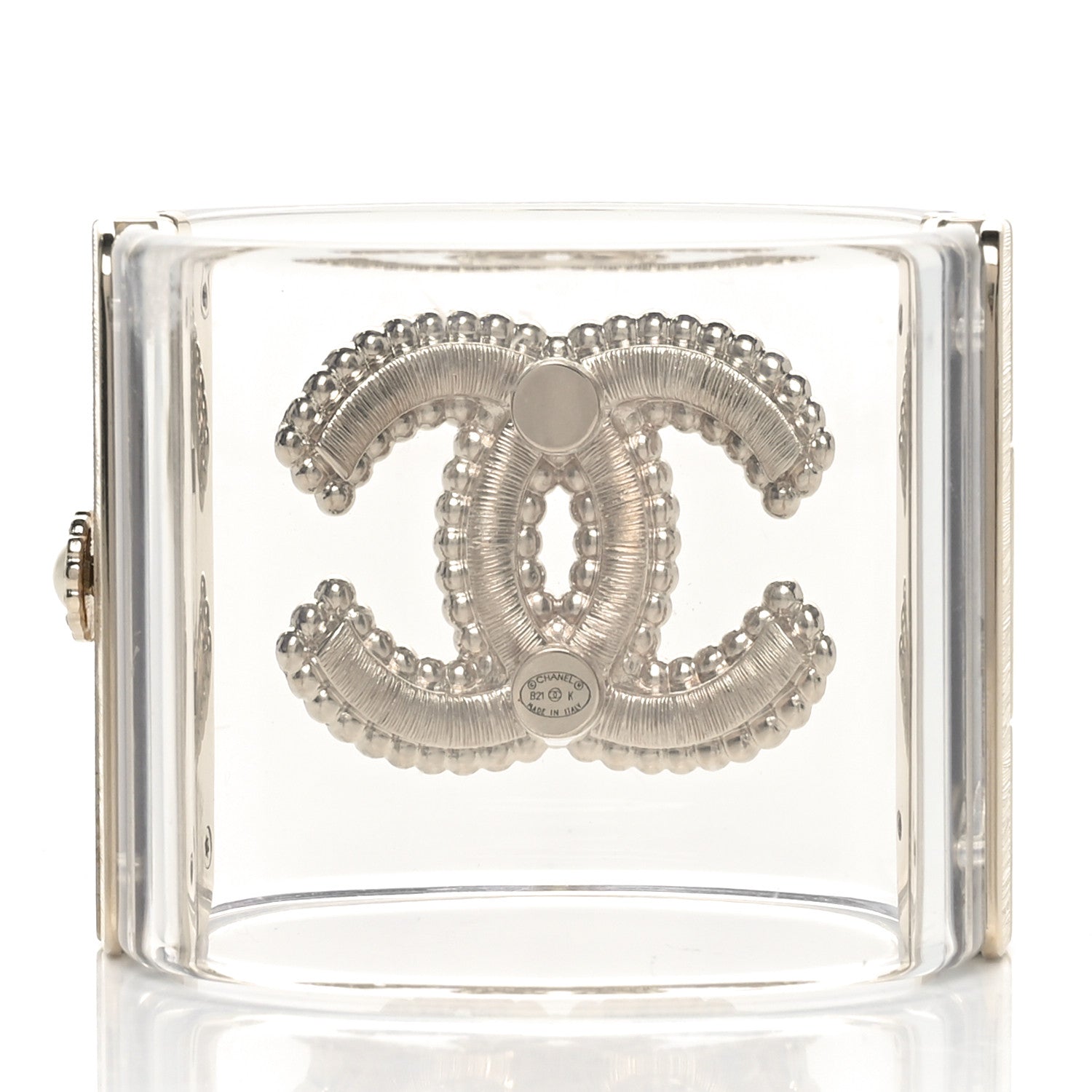 Chanel Resin Crystal Pearl CC Cuff Light Gold 3 of 6