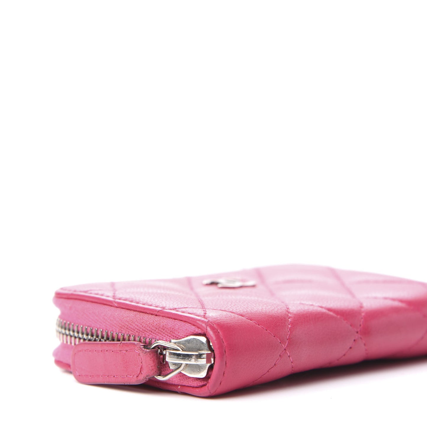 Lambskin Quilted Zip Around Coin Purse Pink
