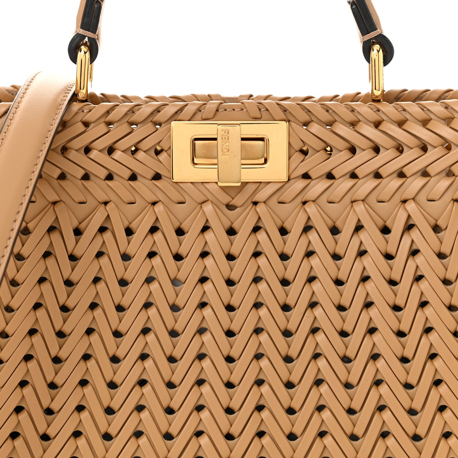 Fendi Vitello King Shiny Nappa Intreccio Small Peekaboo I SEE U Satchel Miele Scuro 8 of 10