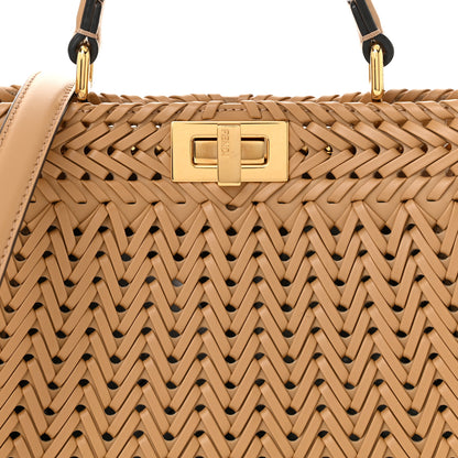 Fendi Vitello King Shiny Nappa Intreccio Small Peekaboo I SEE U Satchel Miele Scuro 8 of 10