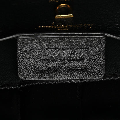 Salvatore Ferragamo Calfskin Crocodile Embossed Trifolio Shoulder Bag Black 7 of 10