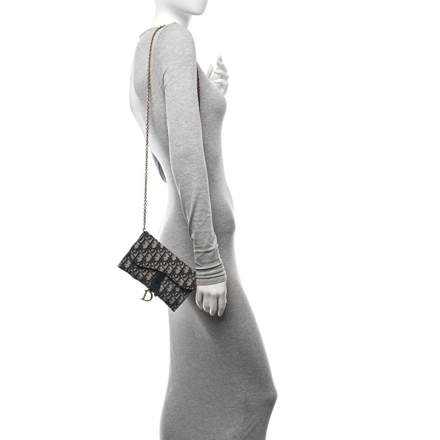 Christian Dior Oblique Saddle Chain Long Wallet Blue 2 of 15