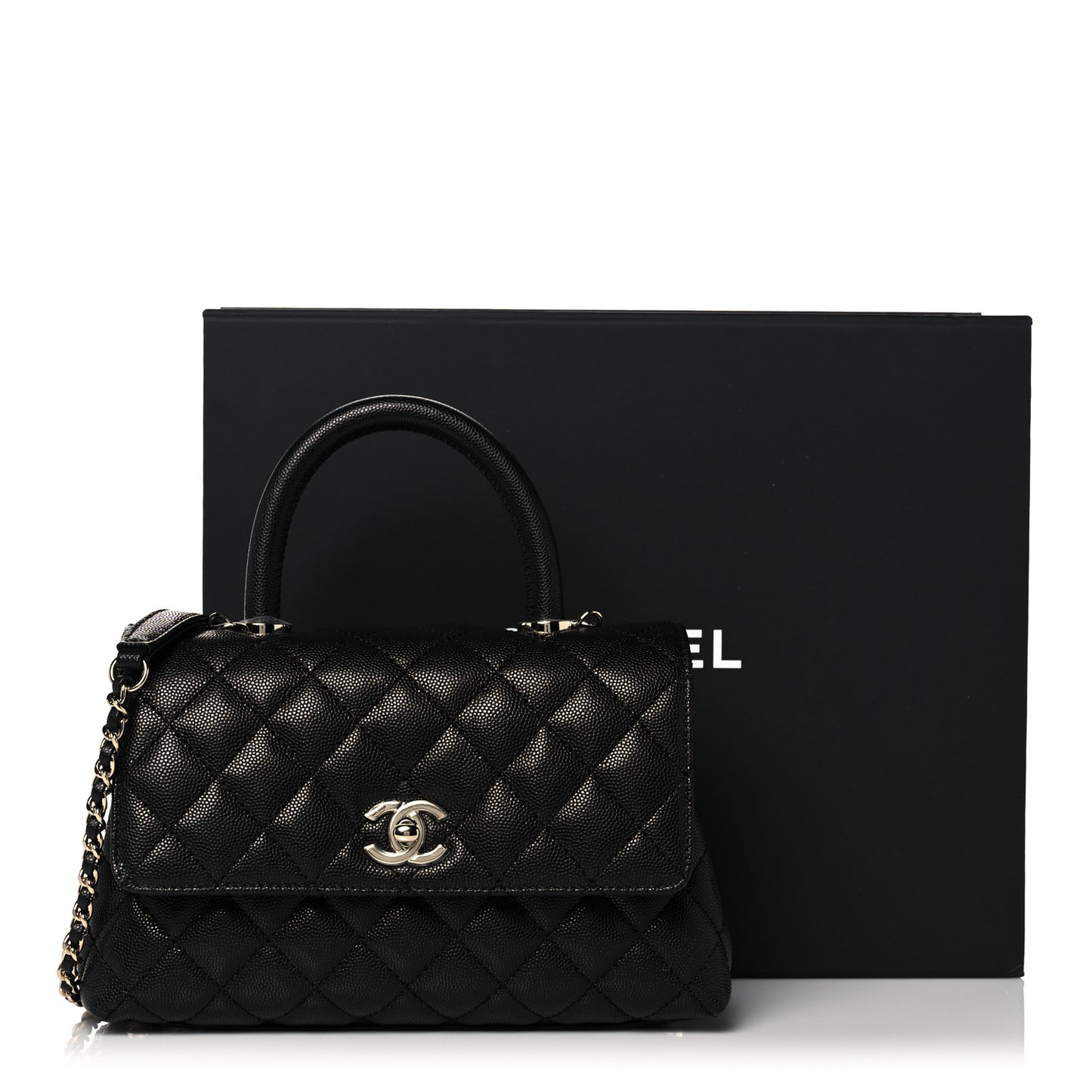 Caviar Quilted Mini Coco Handle Flap Black