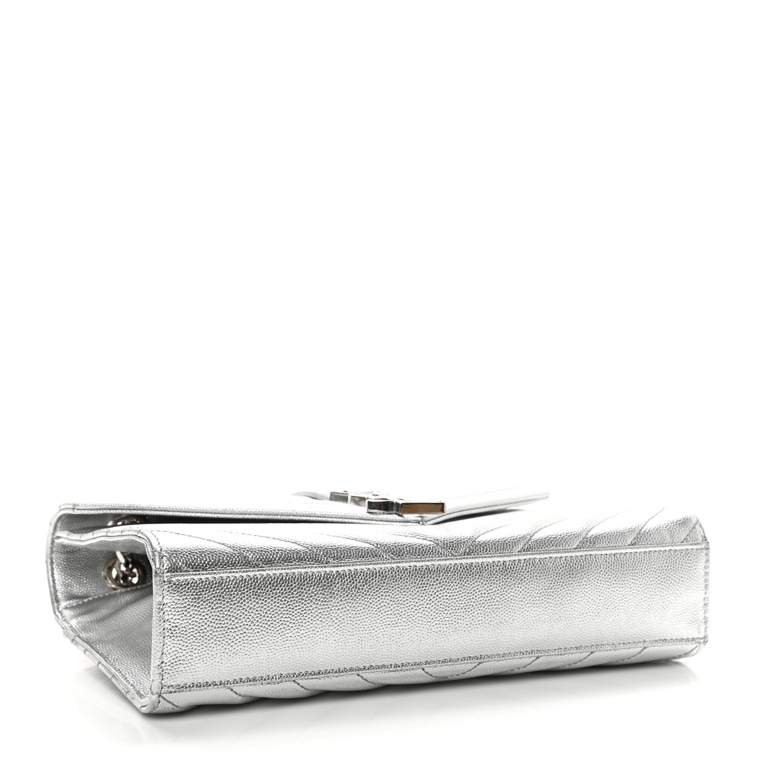 Saint Laurent Metallic Grain De Poudre Matelasse Chevron Medium Monogram Satchel Silver 4 of 10
